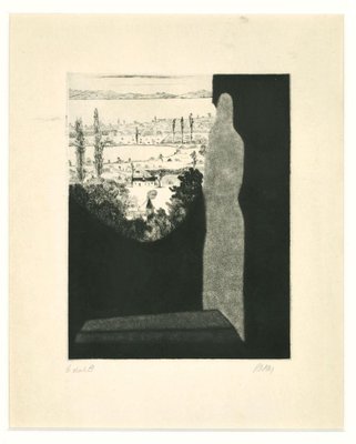 Robert Naly, Figure in the Landscape, Mid-20th Century, Etching-ZCI-829381