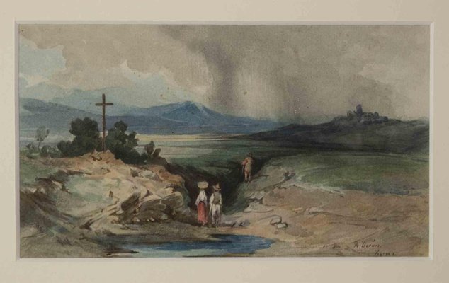 Robert Werner, Roman Countryside, Ink & Watercolor, Early 20th Century-ZCI-1788590