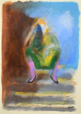 Roberto Cuccaro, Crouching Girl, Gouache on Paper, 2000s-ZCI-1761920