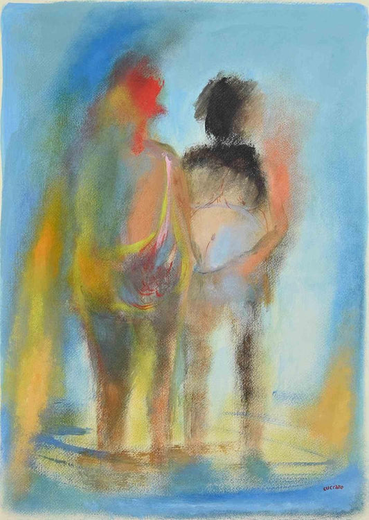 Roberto Cuccaro, Two Figures Facing Each Other, Gouache, 2000s