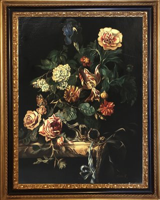 Roberto Suraci, Still Life Painting of Flowers, Oil on Canvas, Framed-YUW-1299428