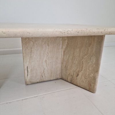 Robust Italian Travertine Coffee Table with Two 3-Leg Feet, 1980s-RQL-2042042