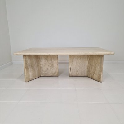 Robust Italian Travertine Coffee Table with Two 3-Leg Feet, 1980s-RQL-2042042