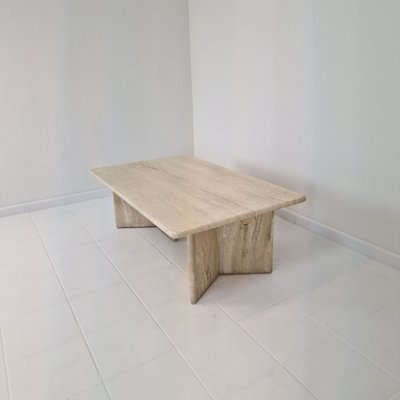 Robust Italian Travertine Coffee Table with Two 3-Leg Feet, 1980s-RQL-2042042