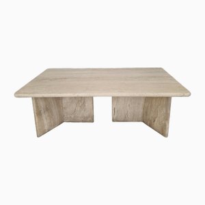 Robust Italian Travertine Coffee Table with Two 3-Leg Feet, 1980s-RQL-2042042