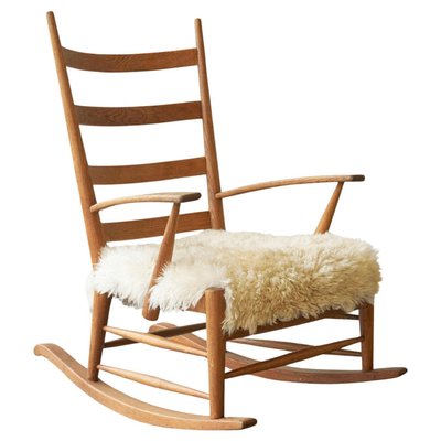 Rocking Chair in Oak and Sheepskin, France, 1960s-FEW-2026380