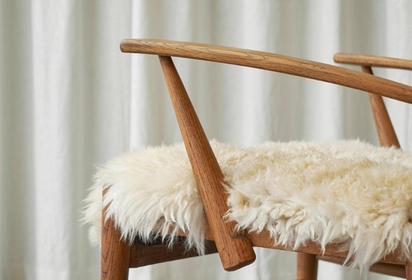 Rocking Chair in Oak and Sheepskin, France, 1960s-FEW-2026380