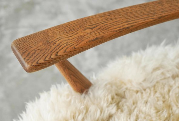 Rocking Chair in Oak and Sheepskin, France, 1960s-FEW-2026380