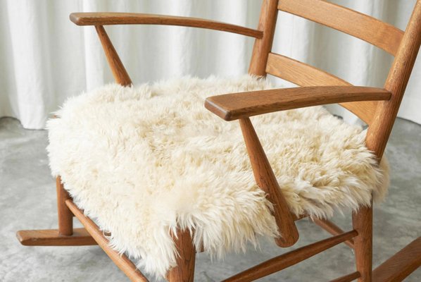 Rocking Chair in Oak and Sheepskin, France, 1960s-FEW-2026380