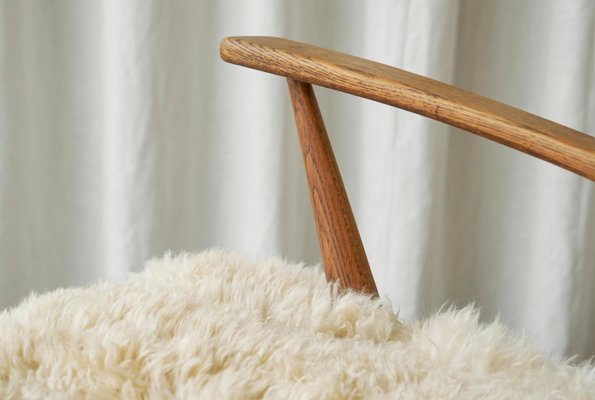 Rocking Chair in Oak and Sheepskin, France, 1960s-FEW-2026380