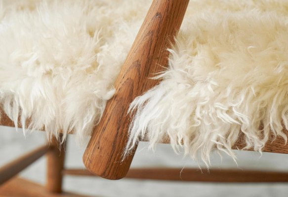 Rocking Chair in Oak and Sheepskin, France, 1960s-FEW-2026380