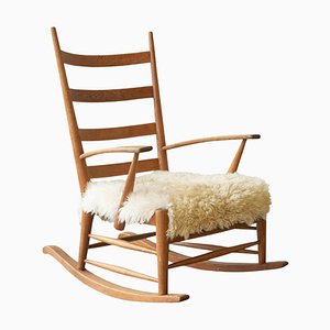 Rocking Chair in Oak and Sheepskin, France, 1960s-FEW-2026380