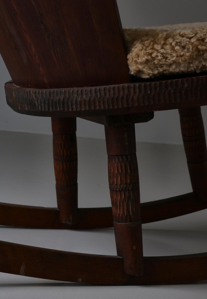 Rocking Chair in Sheepskin & Pine from Svensk Hemslöjd, Sweden, 1920s