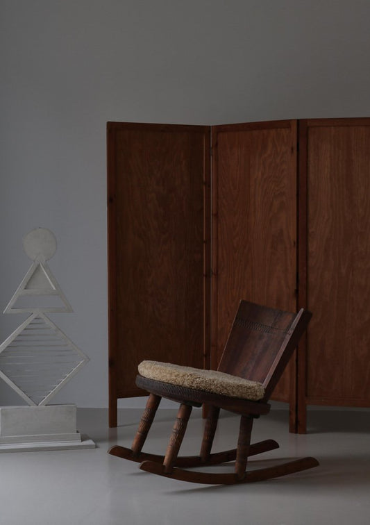 Rocking Chair in Sheepskin & Pine from Svensk Hemslöjd, Sweden, 1920s