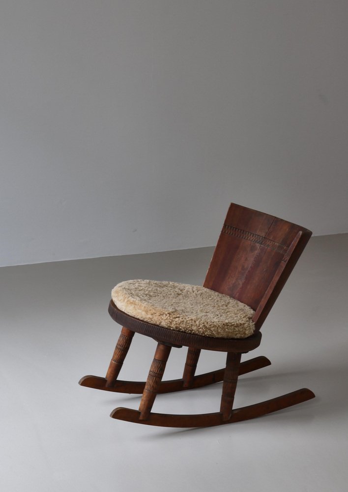 Rocking Chair in Sheepskin & Pine from Svensk Hemslöjd, Sweden, 1920s