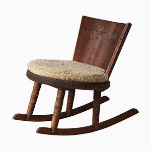 Rocking Chair in Sheepskin & Pine from Svensk Hemslöjd, Sweden, 1920s-WRF-1782258