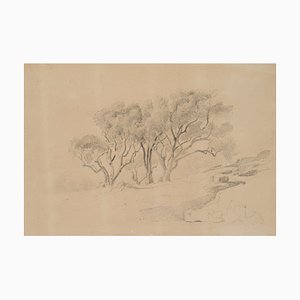 Rocky Landscape with Trees, 19th-century, Pencil-OJR-1273406