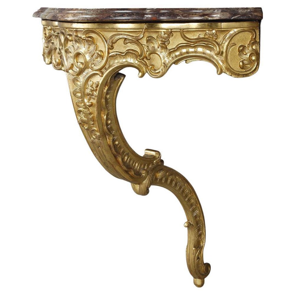 Rococo Corner Console in Carved Wood & Breccia Marble, 1850s