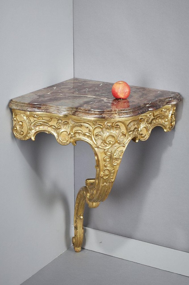 Rococo Corner Console in Carved Wood & Breccia Marble, 1850s