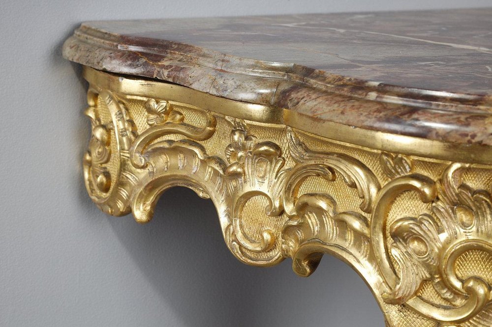 Rococo Corner Console in Carved Wood & Breccia Marble, 1850s