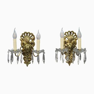 Rococo French Carved Giltwood and Crystal Glass Sconces, 1890s, Set of 2-KEG-1401526