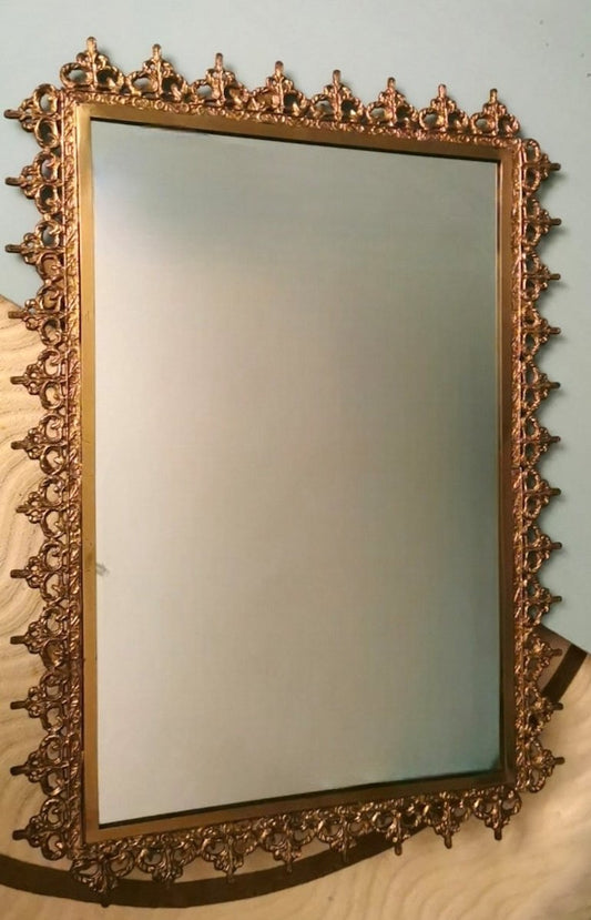 Rococo Italian Mirror with Gilded Brass Border, 1950s