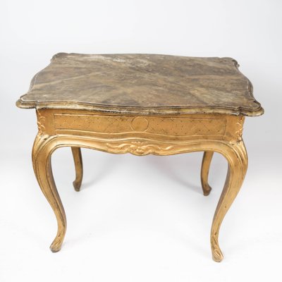 Rococo Revival Side Table with Marble Table Top and Frame of Gilded Wood, 1860s-UY-1005729