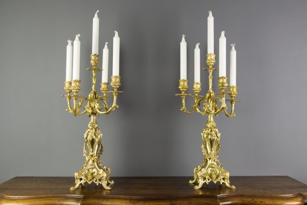 Rococo Style Bronze Candleholders with Dolphins, 1920s, Set of 2-KEG-709418