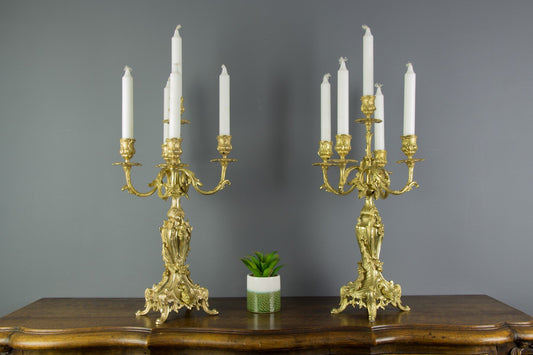 Rococo Style Bronze Candleholders with Dolphins, 1920s, Set of 2