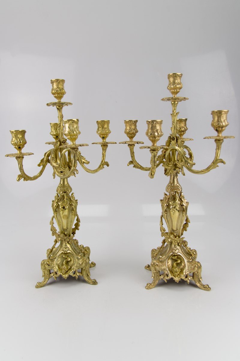 Rococo Style Bronze Candleholders with Dolphins, 1920s, Set of 2