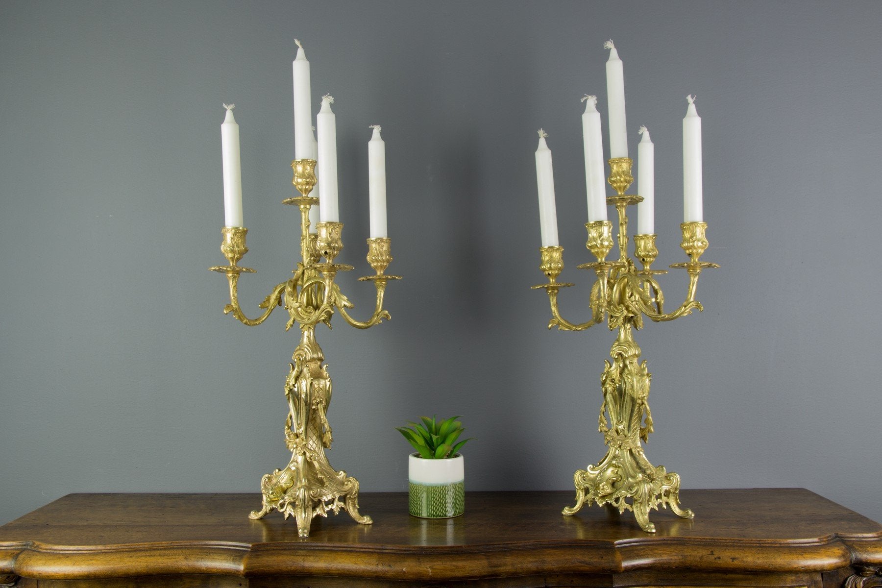 Rococo Style Bronze Candleholders with Dolphins, 1920s, Set of 2