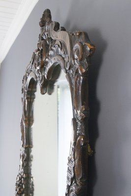 Rococo Style Carved Wood Dark Brown Wall Mirror-KEG-668389