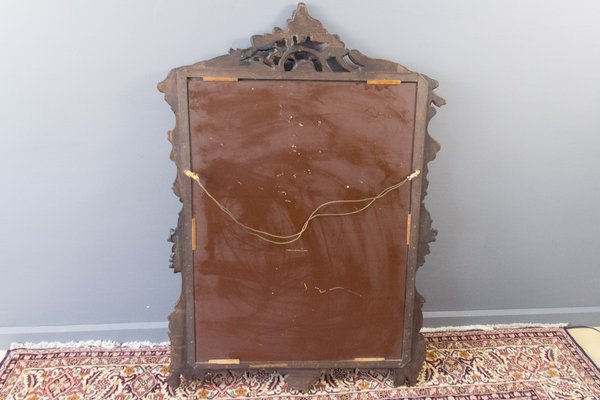 Rococo Style Carved Wood Dark Brown Wall Mirror-KEG-668389