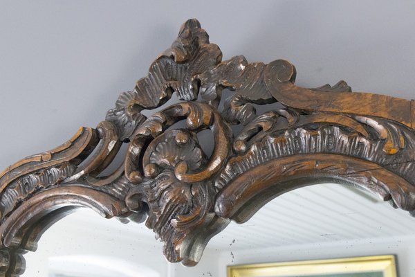 Rococo Style Carved Wood Dark Brown Wall Mirror-KEG-668389