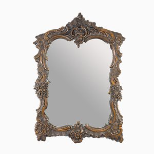 Rococo Style Carved Wood Dark Brown Wall Mirror-KEG-668389