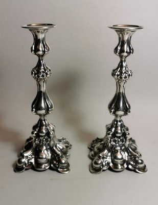 Rococo Style Italian Silver Candleholders, 1950s, Set of 2-QRS-713807