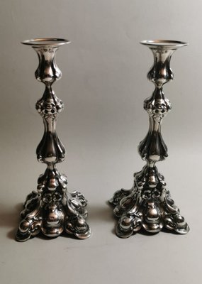 Rococo Style Italian Silver Candleholders, 1950s, Set of 2-QRS-713807