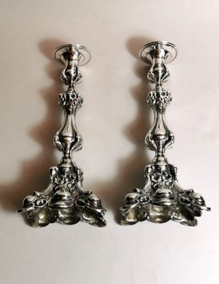 Rococo Style Italian Silver Candleholders, 1950s, Set of 2-QRS-713807