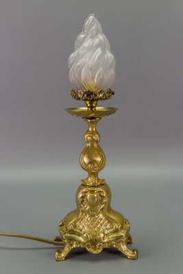 Rococo Style White Frosted Glass and Bronze Table Lamp, 1930s-KEG-946829