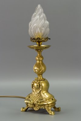 Rococo Style White Frosted Glass and Bronze Table Lamp, 1930s-KEG-946829