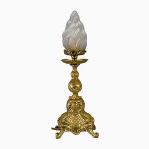 Rococo Style White Frosted Glass and Bronze Table Lamp, 1930s-KEG-946829