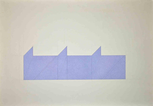 Rodolfo Aricò, Abstract Geometrical Scene, Mixed Media Print, 1970s