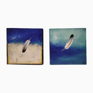 Rodríguez Quesada, Feathers, Oil Paintings on Canvas, Set of 2-NUC-1757805