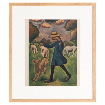 Roger de la Fresnaye, La Gardeuse de Moutons, 1968, Lithograph, Framed-WM-1373947