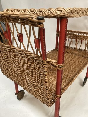 Roller Table in Rattan and Pique Leather Sellier by Jacques Adnet, 1950s-VRR-1719310