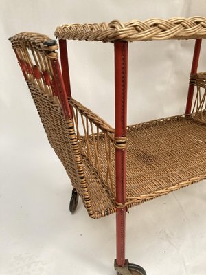 Roller Table in Rattan and Pique Leather Sellier by Jacques Adnet, 1950s-VRR-1719310