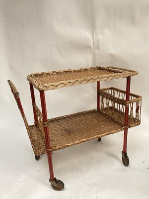 Roller Table in Rattan and Pique Leather Sellier by Jacques Adnet, 1950s-VRR-1719310