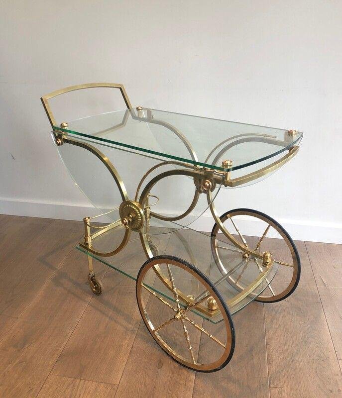 Rolling Table in Brass & Glass from Maison Baguès