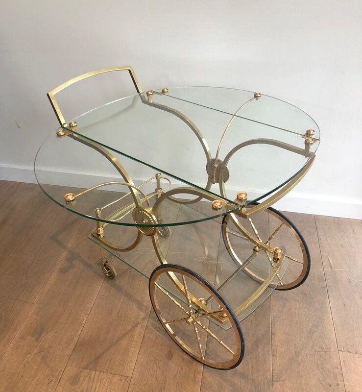 Rolling Table in Brass & Glass from Maison Baguès