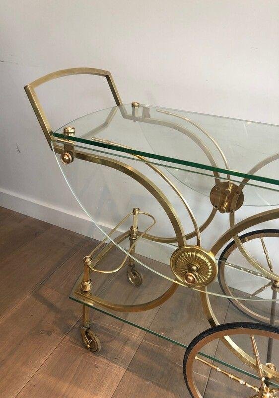 Rolling Table in Brass & Glass from Maison Baguès